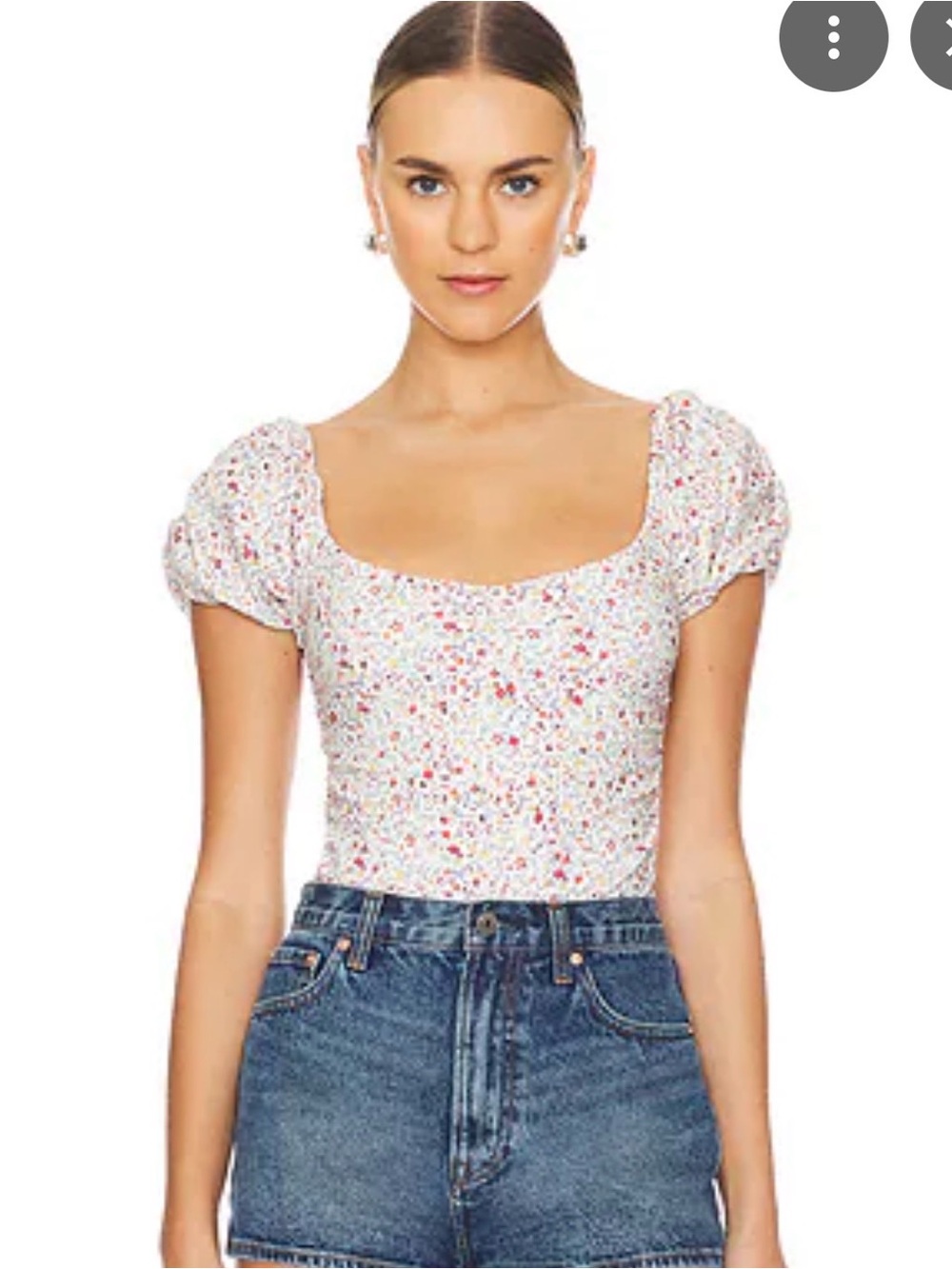 Free People Floral Puff-Sleeve Bodysuit - Cream Multi